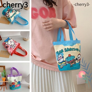 Cherry3 กระเป๋าผ้าแคนวาส พิมพ์ลายการ์ตูนกราฟฟิติ สําหรับใส่กล่องอาหารกลางวัน นักเรียน