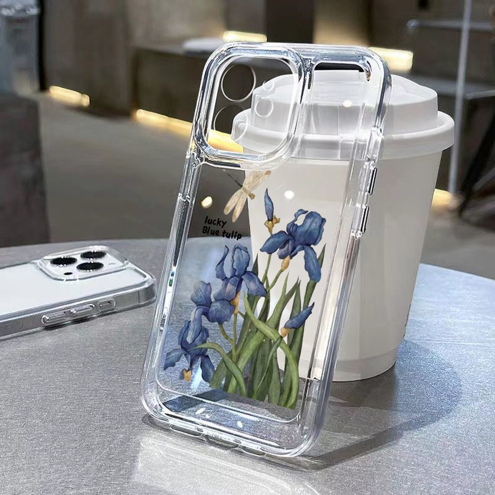 เคสไอโฟน สําหรับ for iPhone 11 13 14 15 12 Pro Max 7 8 SE Plus XR X XS โปร่งใส เคส เคสโทรศัพท์ ดอกไอริสสีม่วง Caseดอกไม้