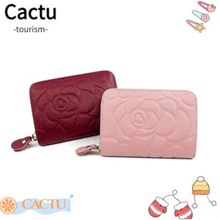 Cactu กระเป๋าสตางค์หนัง ใบสั้น ใส่เหรียญได้หลายช่อง ลายดอกกุหลาบ ความจุขนาดใหญ่ อเนกประสงค์ สําหรับผู้หญิง