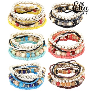 Ellastore123 สร้อยข้อมือลูกปัด ยืดหยุ่น สไตล์โบฮีเมียน หลายชั้น สําหรับผู้หญิง 7 ชิ้น ต่อชุด