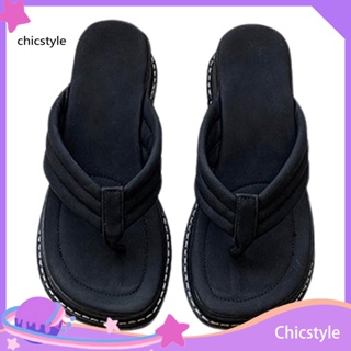 Chicstyle รองเท้าแตะแพลตฟอร์ม ส้นลาด หัวกลม กันลื่น สีพื้น สําหรับผู้หญิง 1 คู่