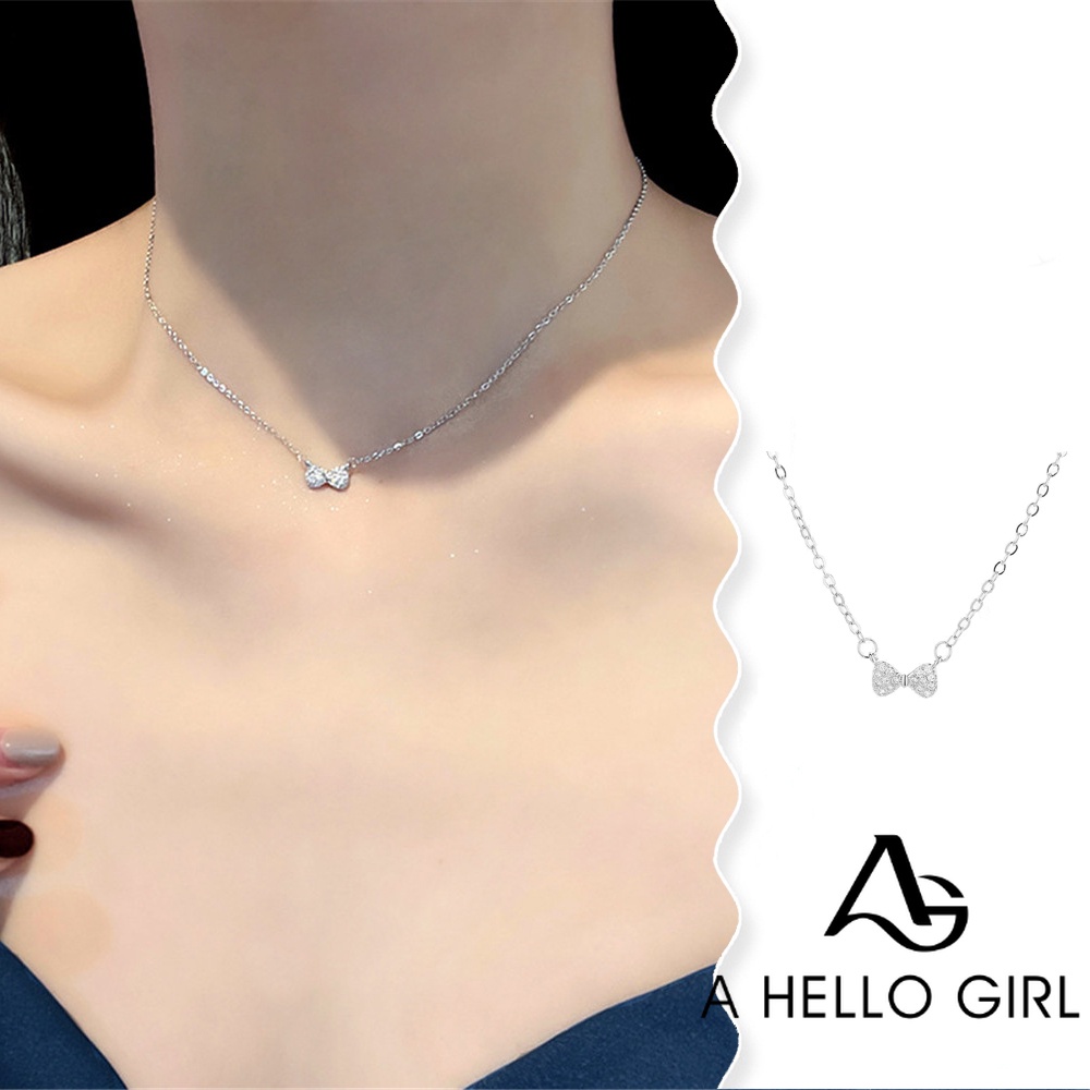 A HELLO GIRL สร้อยคอโซ่ ประดับโบว์ ขนาดเล็ก 925 เรียบง่าย แฟชั่นฤดูร้อน สําหรับผู้หญิง