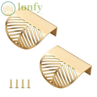 Lonfy ที่จับดึงขอบประตู ลิ้นชัก โลหะผสมสังกะสี รูปใบไม้ สีทอง 2 ชิ้น