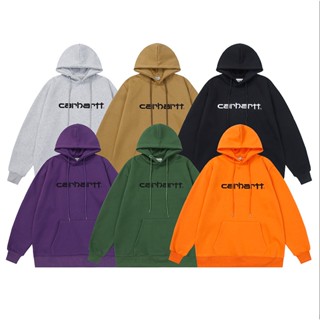 เสื้อกันหนาวแขนยาวลําลอง มีฮู้ด ปักลายตัวอักษร Carhartt ทรงหลวม ขนาดใหญ่ สไตล์คลาสสิก สําหรับผู้ชาย และผู้หญิง สินค้าพร้อมส่ง