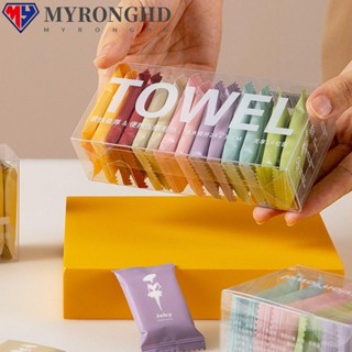 Myronghd ผ้าขนหนูบีบอัด ผ้าฝ้าย แบบใช้แล้วทิ้ง ซักได้ แห้งเร็ว สําหรับเดินทาง 14 ชิ้น