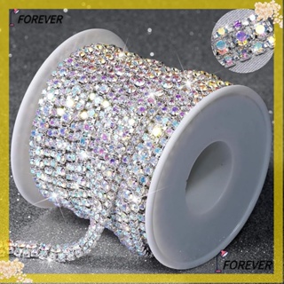 Forever สายโซ่ ประดับพลอยเทียม คริสตัล AB 3 แถว 3 หลา สีเงิน สําหรับตกแต่งเครื่องประดับ DIY