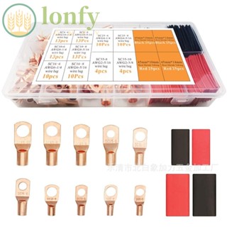 Lonfy ที่เสียบสายเคเบิลแบตเตอรี่ ทองแดง AWG2 4 6 8 10 12 10 ขนาด 100 ชิ้น พร้อมกล่องกระจายแบตเตอรี่ 100 ชิ้น