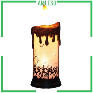 [Amleso] โคมไฟเทียน LED ใช้แบตเตอรี่ สําหรับตกแต่งปาร์ตี้ฮาโลวีน