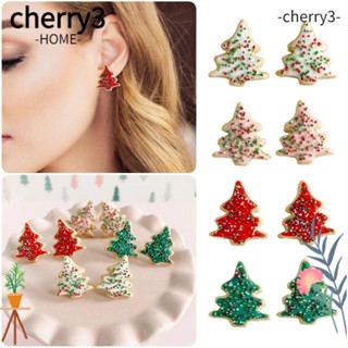 Cherry3 ต่างหูสตั๊ด อะคริลิค รูปเค้กคริสต์มาส สีแดง ของขวัญคริสต์มาส สร้างสรรค์ สีเขียว