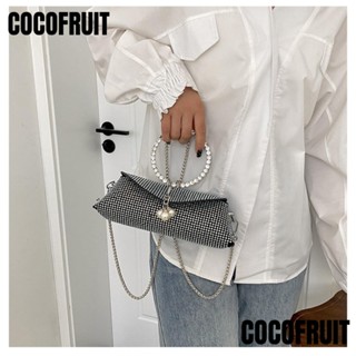 Cocofruit กระเป๋าคลัทช์ กระเป๋าถือ หนัง PU ประดับไข่มุก พลอยเทียม หรูหรา สีพื้น แฟชั่นสําหรับสตรี