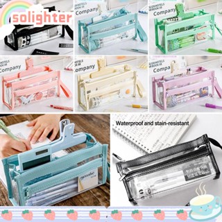 Solighter กระเป๋าใส่ปากกา แบบใส 4 ชั้น สีพื้น สําหรับนักเรียน