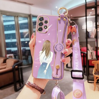 Ybd เคสโทรศัพท์มือถือ ป้องกันเต็มเครื่อง พร้อมสายคล้องยาว สีฟ้า สําหรับ Samsung Galaxy A52S 5G A32 A52 A72 A82 4G 5G