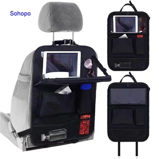 Sohopo 3-In-1 ที่จัดระเบียบเบาะรถยนต์, การป้องกันที่นั่ง ความจุขนาดใหญ่, พนักพิงหลังรถ พร้อมโต๊ะพับ และที่เก็บแท็บเล็ต, ตัวป้องกันพนักพิงหลัง กันน้ํา สําหรับรถยนต์