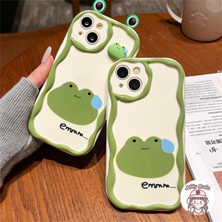 เคส TPU นิ่ม ปิดด้านหลัง ลายการ์ตูนกบตาโต กราฟฟิตี้ กันฝุ่น แวววาว สีเขียว สําหรับ IPhone 14 Pro Max 12 11 Pro Max X XR 7Plus