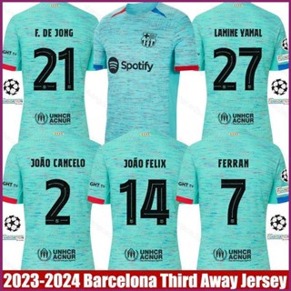 Yp2 เสื้อยืด แขนสั้น ลาย Barcelona Third Away Yamal Jong Felix Cancelo Ferran Jersey พลัสไซซ์ PY2 2023-2024