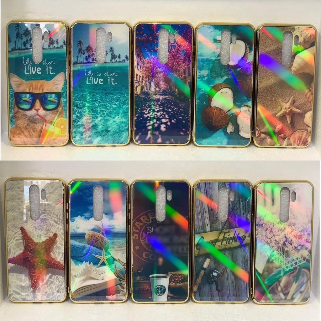 [ HOKISHOPACC ] [ Oppo A1K / A3S / A7 / A39 / A52 / A57 / A92 ] RAINBOW GLASS CASE / RAINBOW SHINY G