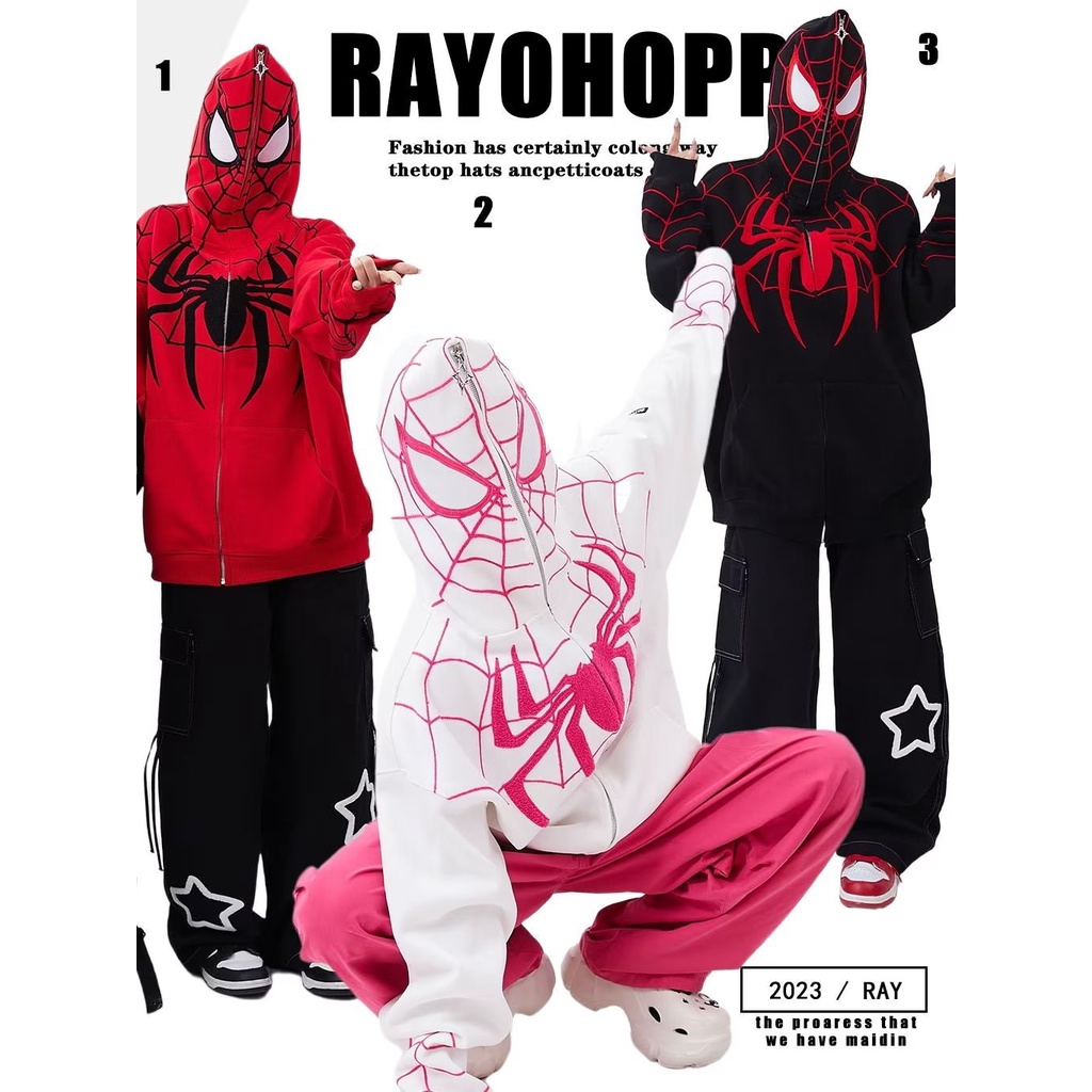Spider-Man Hoodie สําหรับชายคุณภาพสูงเย็บปักถักร้อยเสื้อแจ็คเก็ต Hoodie ซิป Spiderman Hoodie Zip Up 