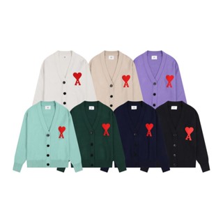 เสื้อกันหนาว คาร์ดิแกน แขนยาว คอวี ปักลายหัวใจ สีแดง สไตล์เกาหลี ฮิปฮอป พลัสไซซ์ แฟชั่นสําหรับผู้ชาย และผู้หญิง พร้อมส่ง