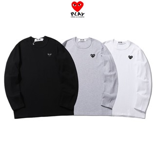พร้อมส่ง เสื้อยืดคอกลม แขนยาว ปักลายหัวใจ สีดํา สไตล์เกาหลี วินเทจ พลัสไซซ์ สําหรับผู้ชาย และผู้หญิง