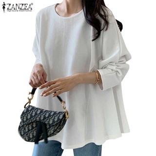 Zanzea เสื้อยืด คอกลม แขนยาว สีพื้น สไตล์เกาหลี สําหรับผู้หญิง