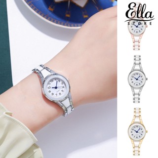 Ellastore123 นาฬิกาข้อมือควอตซ์แฟชั่น สายแสตนเลส ทรงกลม 3 มือ หรูหรา เครื่องประดับ สําหรับสตรี