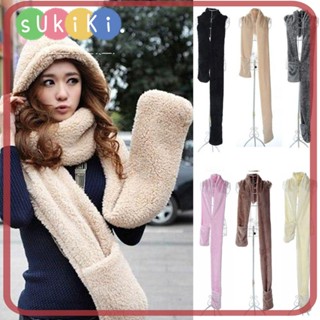 Sukiki ผ้าพันคอ มีฮู้ด น่ารัก ฤดูหนาว ยาว 3 In 1