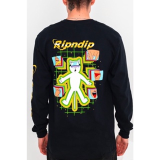 Ripndip เสื้อยืดแขนยาวลําลอง ทรงหลวม ลายแมว เหมาะกับฤดูใบไม้ร่วง สําหรับผู้ชาย และผู้หญิง