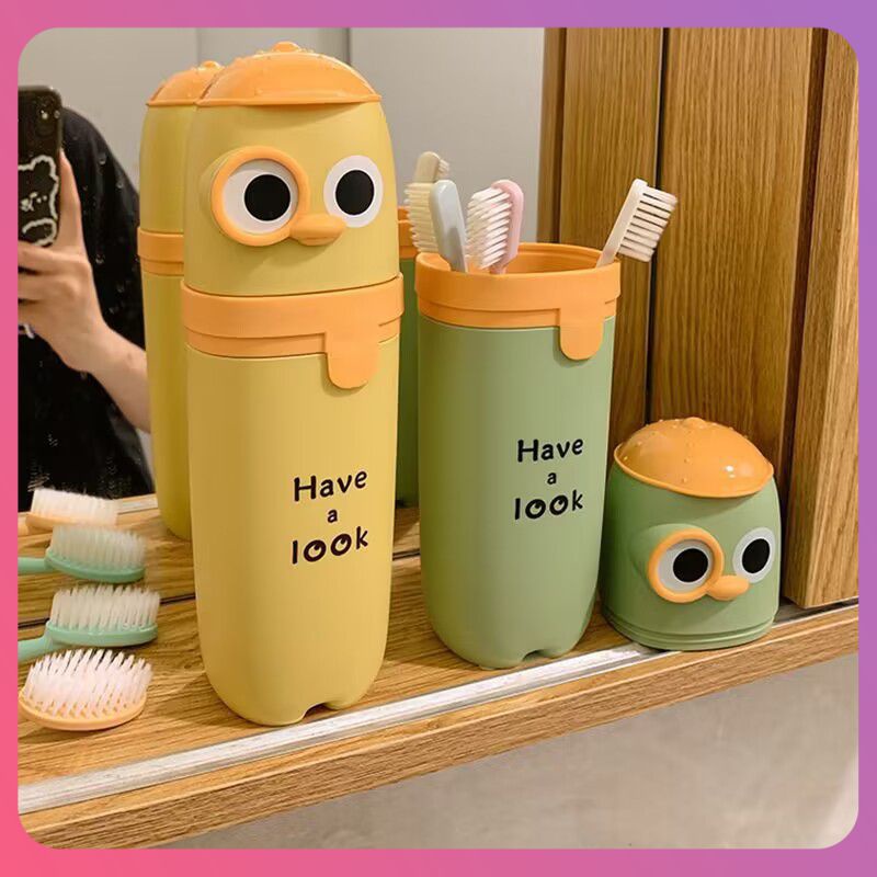 การ์ตูนสร้างสรรค์ยาสีฟันกล่องเก็บของห้องน้ำปิดผนึกขนาดกะทัดรัดแบบพกพากล่องแปรงสีฟันแปรงสีฟันเดินทางถ้วยที่วางน้ำยาบ้วนปากสำหรับเด็กกล่องแปรงสีฟัน [COD]
