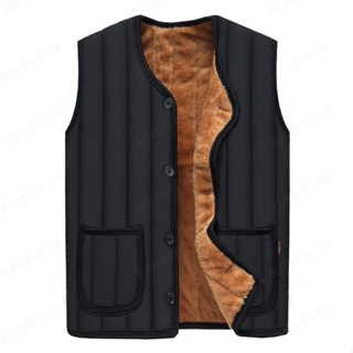 【สต็อกพร้อม】Winter Mens Vest with Added Fleece Thickened and Warm Waistcoat for Middleaged and Elderly