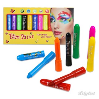 12 ชิ้น/เซ็ต Luminous Face Paint Crayons Fluorescent Makeup Marker ปลอดสารพิษล้างทำความสะอาดได้หมุน Crayon อุปกรณ์ตกแต่งปาร์ตี้ฮาโลวีน