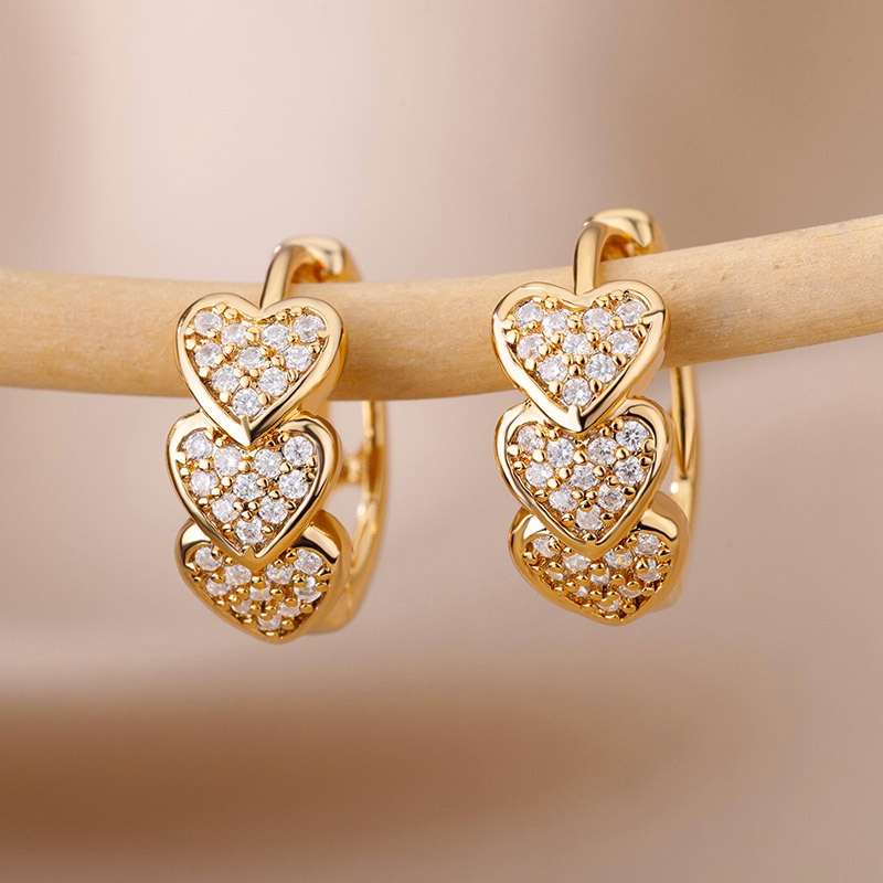 แฟชั่น 925 เงินสเตอร์ลิงสีทองหัวใจ Hoop ต่างหู Paved พราว Cz Dainty ประณีตผู้หญิงหูต่างหูเจ้าสาวงานแต่งงาน Love เครื่องประดับ