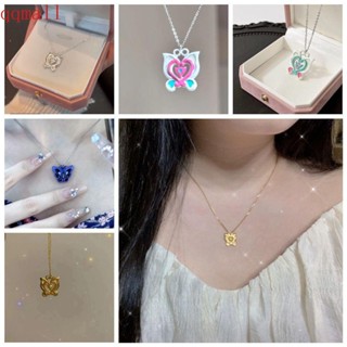 Qqmall สร้อยคอโซ่ โลหะผสมเงิน ลายอะนิเมะ Pink Gold Y2k สําหรับเด็กผู้หญิง