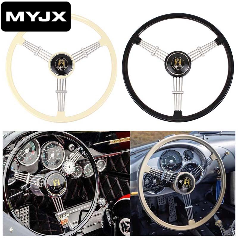 【MYJK】พวงมาลัย 400 มม. 15 3/4 นิ้ว 3 ซี่ สีดํา สําหรับ Porsche 356 A B C 1950-1966