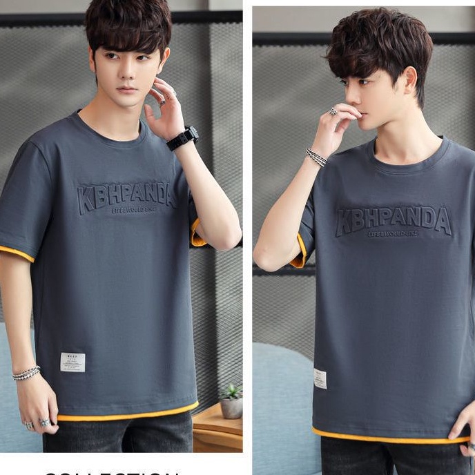 DEER เสื้อยืดคอกลมเเขนสั้นผู้ชาย อักษรนูนที่หน้าอก รุ่น M0910