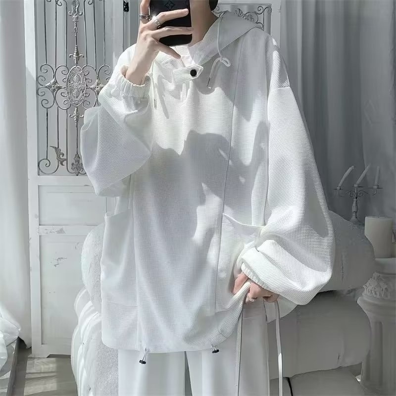 เสื้อยืดลําลอง มีฮู้ด ทรงหลวม มีกระเป๋า สไตล์เกาหลี แฟชั่นสําหรับผู้ชาย และผู้หญิง