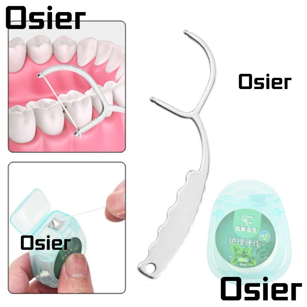 Osier1 ไหมขัดฟัน ด้ามจับสเตนเลส แบบพกพา ใช้ซ้ําได้ สําหรับบ้าน