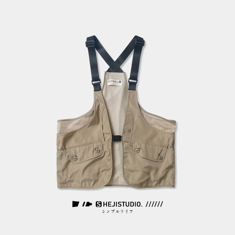 American Street Wear Functional เสื้อแขนกุดผู้ชาย Camisole Vest ผู้ชายผู้หญิงญี่ปุ่น Retro กระเป๋าเครื่องมือกลางแจ้งเสื้อกั๊ก Outerwear M-XXL