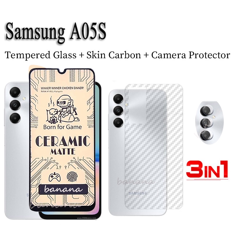 3 IN 1 Samsung A05S A 05S A0 5S ฟิล์มเซรามิค นิ่ม ฝ้า ฟิล์ม + ตัวป้องกันเลนส์กล้อง + ฟิล์มด้านหลัง