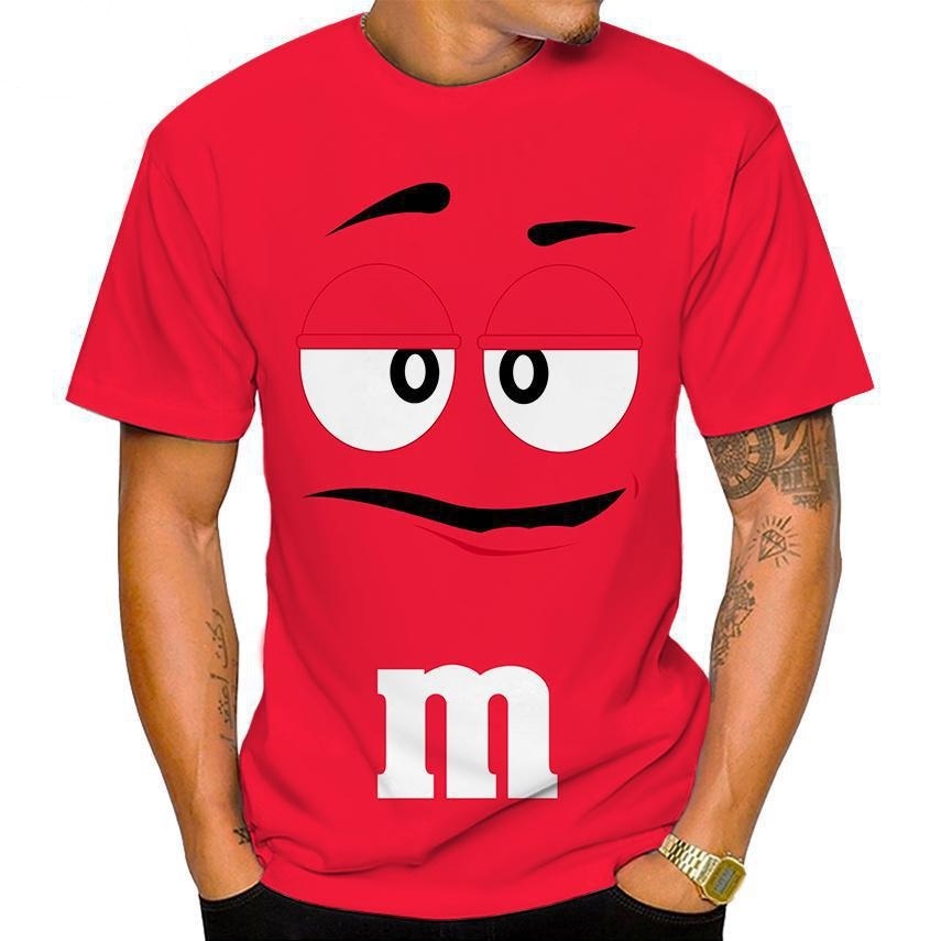 ใหม่ เสื้อยืดแขนสั้นลําลอง พิมพ์ลายการ์ตูนถั่วช็อกโกแลต M&M's 3D แฟชั่นสําหรับเด็กผู้ชาย และผู้หญิง 