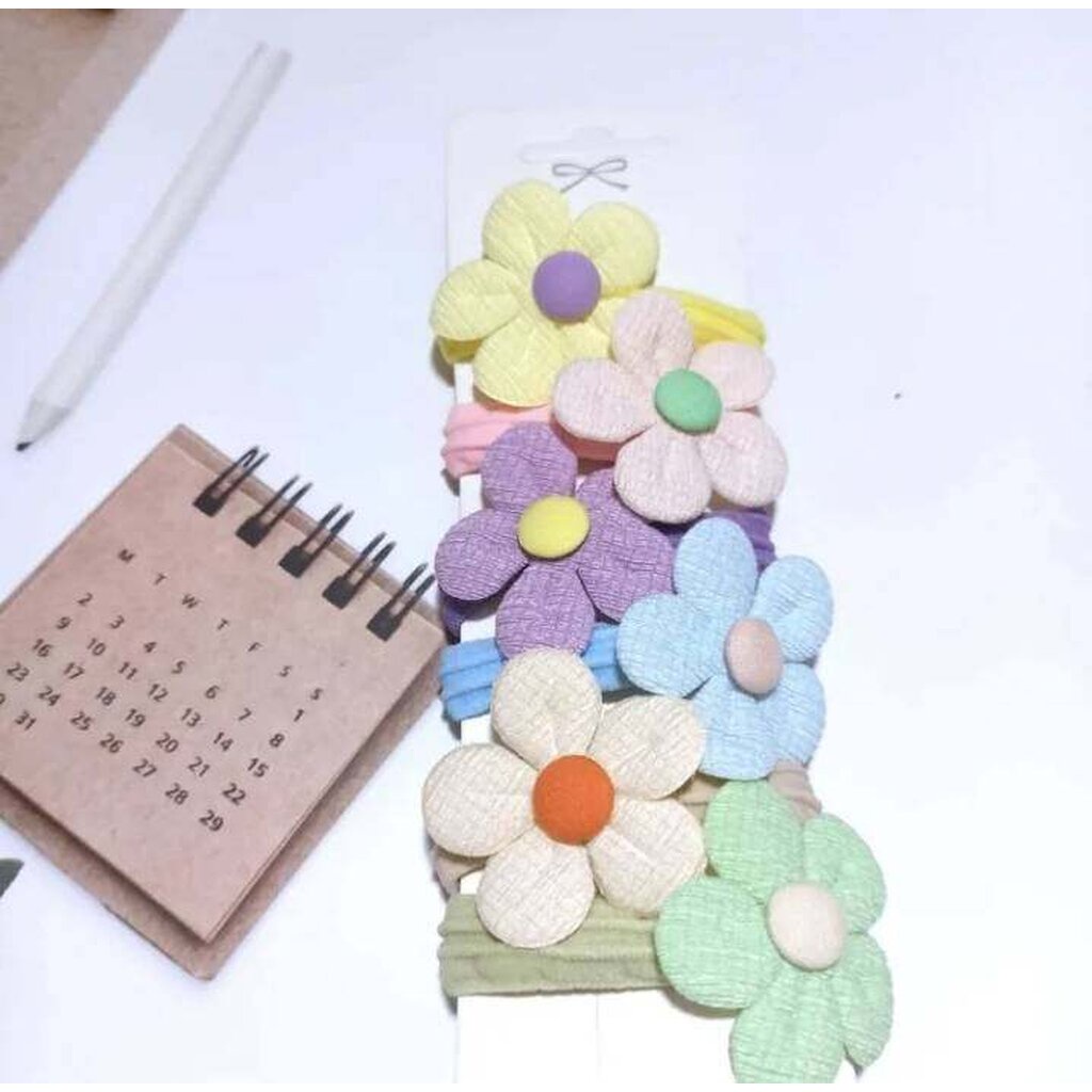 มาหยา กิ๊ฟช้อป  ยางรัดผม ดอกไม้ โบว์น่ารัก สีสดใส ขนาดเส้นผ่าศูนย์กลาง 4 ซ.ม. เส้นใหญ่ ยืดหยุ่นได้เยอะ แพ็ค 6 ชิ้น