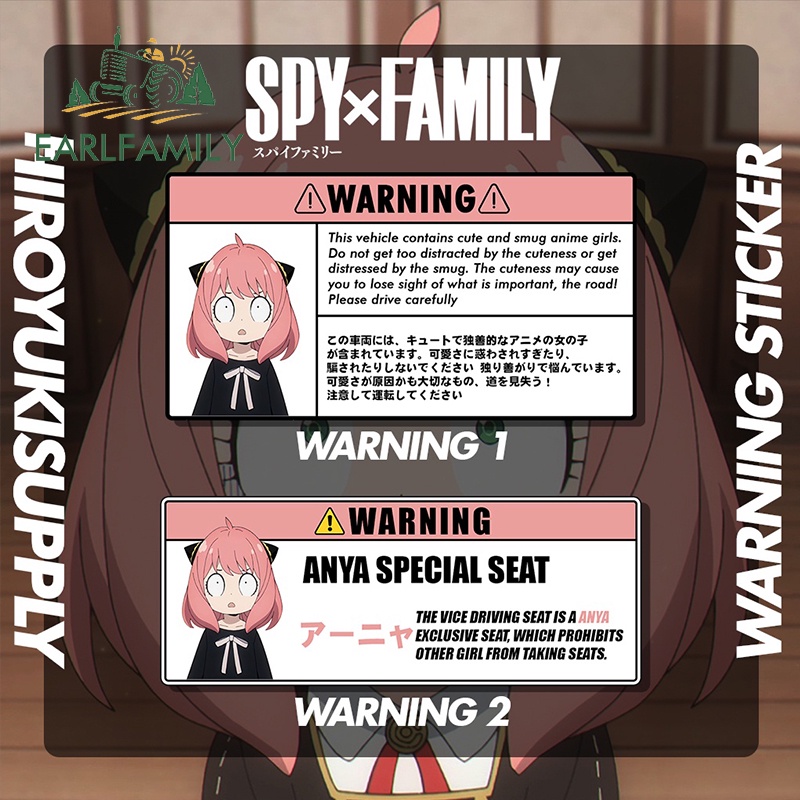 EARLFAMILY 13 ซม.สําหรับ SPY x FAMILY Anya Forger คําเตือนรถสติกเกอร์ Air Conditioner Decal กระจกกันชนไวนิลอะนิเมะตกแต่ง