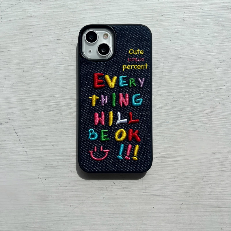 เคสโทรศัพท์มือถือ ผ้ายีน ปักลายตัวอักษร หลากสี สําหรับ iPhone 11 12 13 14 15 12Pro 13Pro 14Pro 15Pro 12promax 13promax 14promax 15promax 13