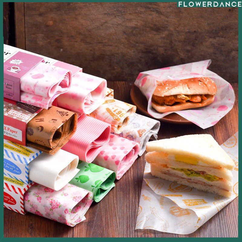 50 ชิ้น/กล่องขี้ผึ้งกระดาษ Grease กระดาษอาหารห่อห่อกระดาษขนมปังแซนวิช Burger Fries กระดาษน้ำมันขนมเค้ก Pad ดอกไม้