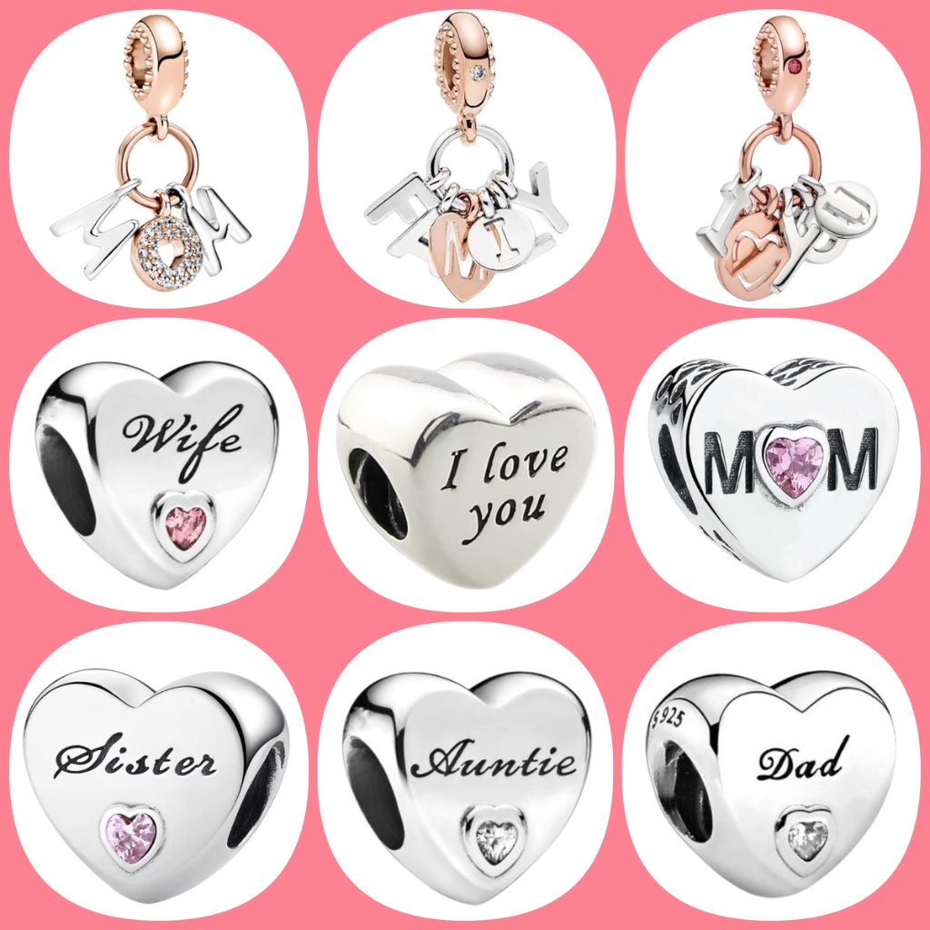 PAN Charm จี้ตัวอักษรสมาชิกครอบครัว เหมาะสําหรับสร้อยข้อมือ กระทะ สร้อยข้อมือ DIY เครื่องประดับวันแม่ ที่สวยงาม