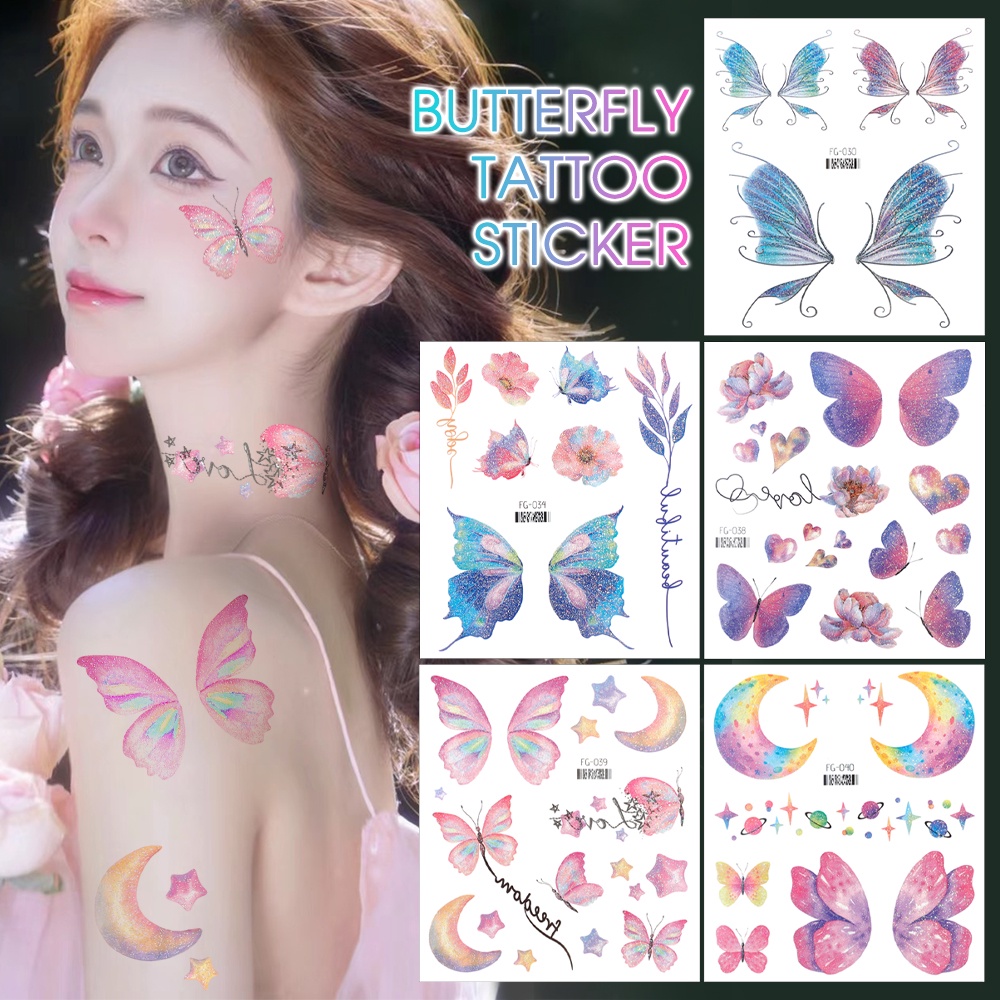 สติกเกอร์รอยสักชั่วคราว ลายผีเสื้อ 3D กันน้ํา สําหรับติดตกแต่งใบหน้า ร่างกาย ดวงตา เทศกาล