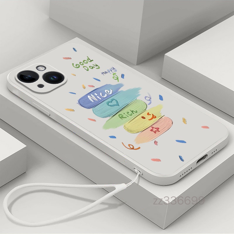 เคส iphone 15 iphone 15 plus iphone 15 pro iphone 15 pro max เคสโทรศัพท์ DIY NICE ขอบตรง ซิลิโคนเหลว ฝาครอบป้องกัน ให้เชือกแขวน