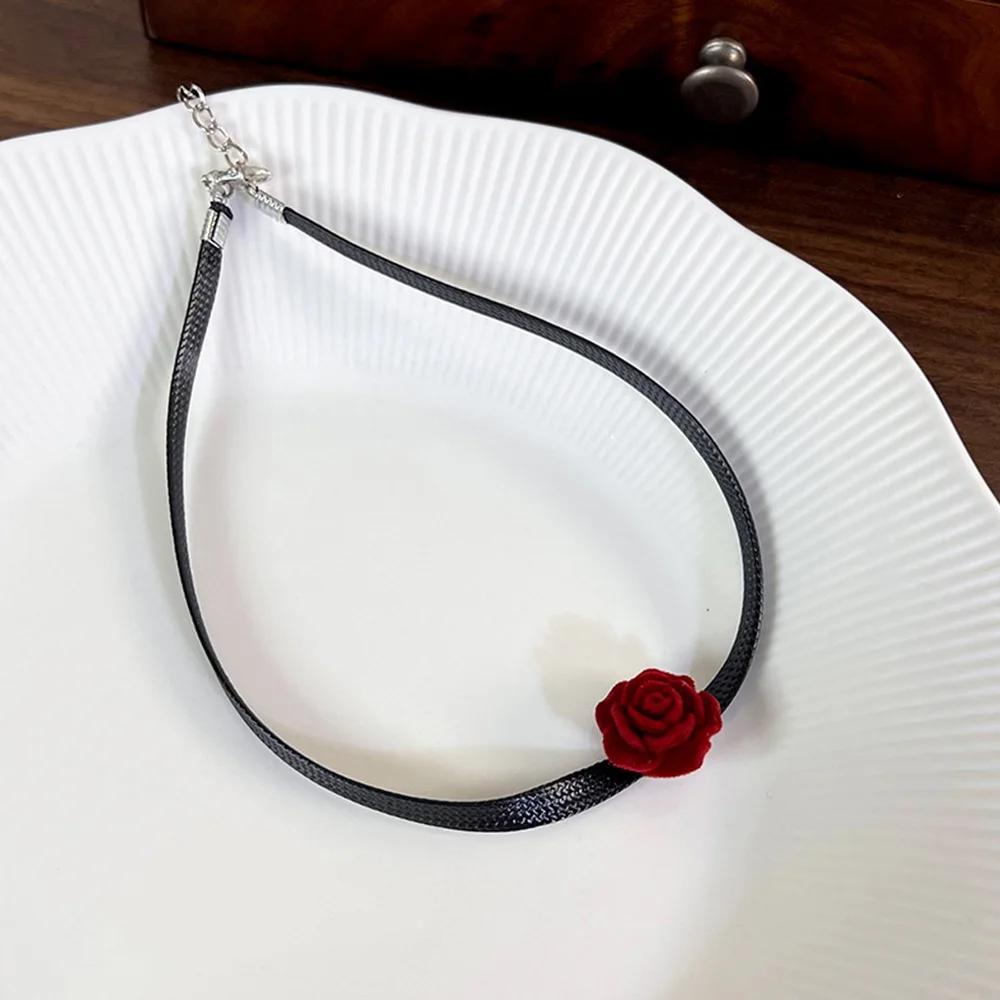 อารมณ์โรแมนติก Rose ดอกไม้สร้อยคอสีดํา Faux หนัง Choker สําหรับผู้หญิงแฟชั่นคอเครื่องประดับ Torque P