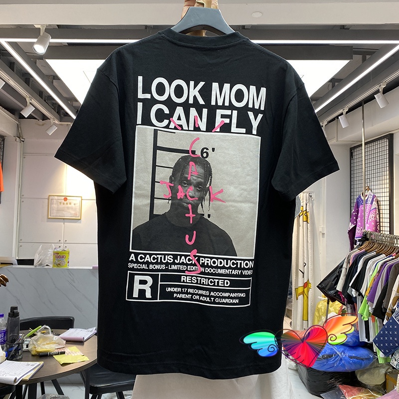[GQWG SHOP] ผู้ชายTเสื้อCactus Jack Tshirt LOOK MOM I CAN FLY Travis Scott  Tee Hi Ho Grahic 10.21QQ