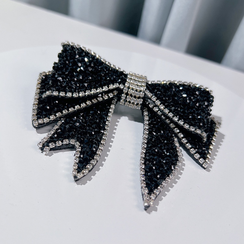 เนคไทโบว์ ประดับพลอยเทียม สีดํา สวยหรู สไตล์ฝรั่งเศส หรูหรา สําหรับผู้หญิง เด็กผู้หญิง ชุดเสื้อเชิ้ต คอปก ดอกไม้ อุปกรณ์วิทยาลัย