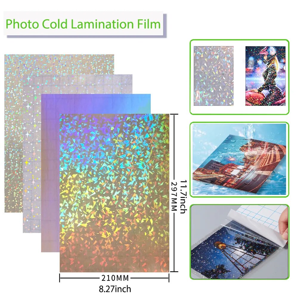 10 Sheets Waterproof Cold Laminating Film A4 Hologram Star Dot Self-adhesive paper film DIY Package 